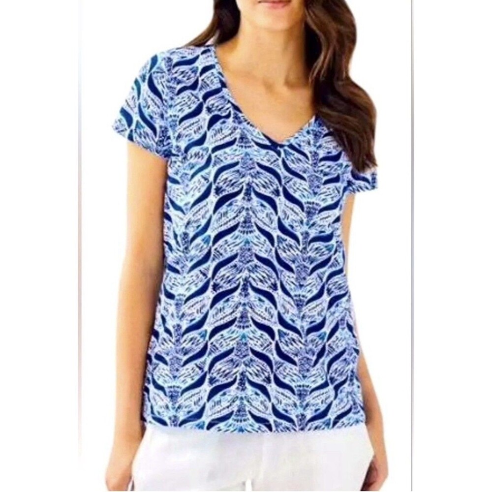 Women’s shirt LILLY PULITZER size XS short sleeve cotton top Blue Etta Mermaids
